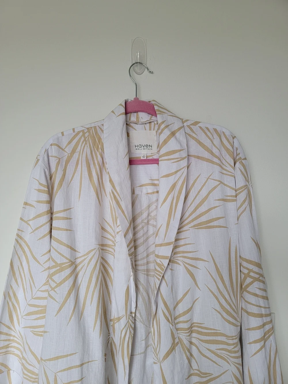 Palm-Print Cotton Robe in Cream & Tan